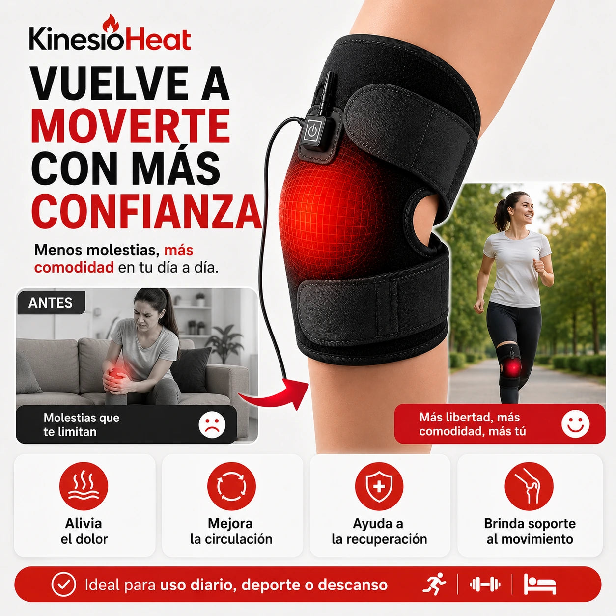 KinesioHeat - calor terapéutico + vibración para aliviar tu dolor de rodilla